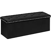 PINPLUS Black Storage Ottoman Bench for Bedroom, Folding Velvet Chest with Benches Foot Rest Stool, Large Long Shoes Chest for Bedroom, Living Room, 43.3"x15.7"x15.7"