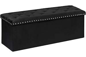 PINPLUS Black Storage Ottoman Bench for Bedroom, Folding Velvet Chest with Benches Foot Rest Stool, Large Long Shoes Chest for Bedroom, Living Room, 43.3"x15.7"x15.7"