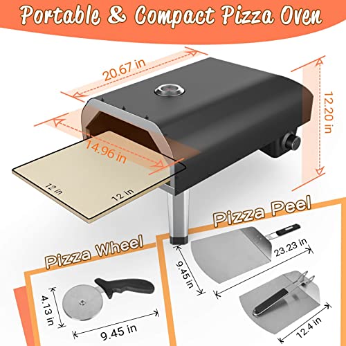 RESVIN 12 Gas Pizza Oven, Portable Pizza Oven Outdoor, Stainless Steel Gas Powered Pizza Oven with Built-in Thermometer, Pizza Peel, Wheel, Stone for Backyard Pizza Parties Mobile Outdoor Kitchen