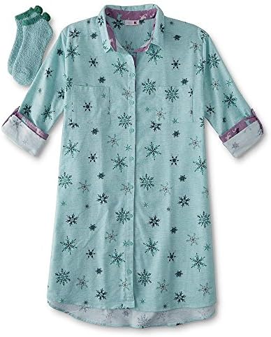 Pink K Womens Oversized Cotton Flannel Sleep Shirt Nightgown (Mint Green- Snowflakes, 1X)