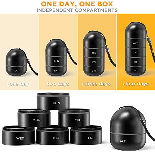 Zannaki Detachable Moisture Proof Weekly Pill Organizer, Aluminum Alloy BPA Free Travel Camping 7 Day Pill Box Case Waterproof and Portable to Hold Vitamins, Fish Oil, Supplements and Medication