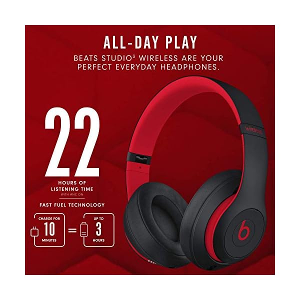 Beats-Studio3-Wireless-Noise-Cancelling-Over-Ear-Headphones-Apple-W1-Headphone-Chip-Class-1-Bluetooth-Active-Noise-Cancelling-22-Hours-Of-Listening-Time-Defiant-Black-Red Beats Studio3 Wireless Noise Cancelling Over-Ear Headphones - Apple W1 Headphone Chip, Class 1 Bluetooth, Active Noise…