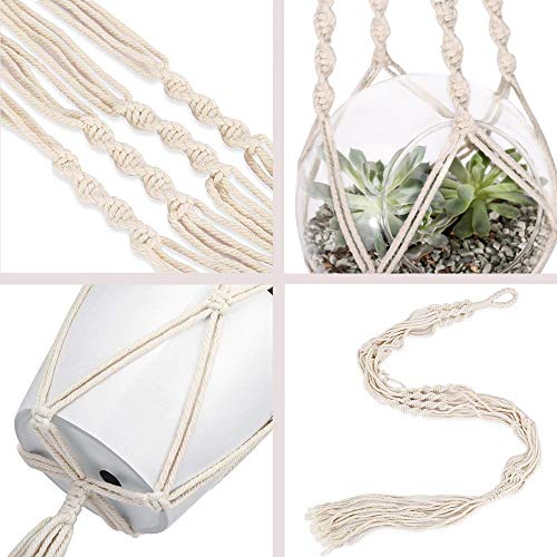 2 Pack Macrame Plant Hanger with Fringed Ends, Fixinus 41" Cotton Woven Hanging Plant Holder Plant Pot Stand Ideal for Indoor Outdoor Home Birthday Decoration - Thumbnail 4