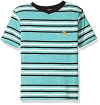 U.S. Polo Assn. Little Boys' Short Sleeve Striped V-Neck T-Shirt, Marled Malibu, 2T