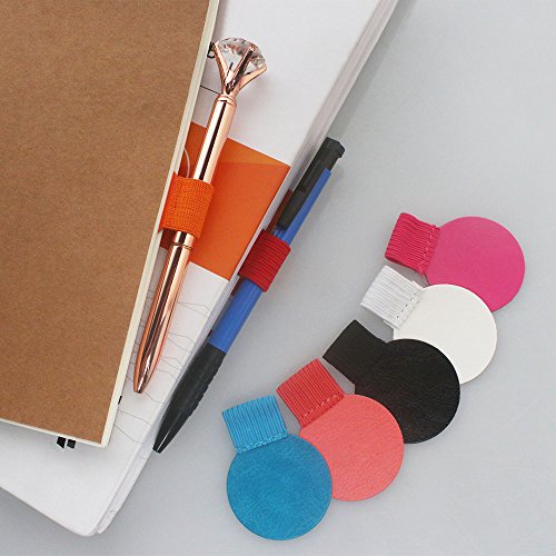 Pen Loop Holder, Self-adhesive Leather Pen Pencil Holder with Elastic Loop, Adhesive Pen Loop for Notebook, Planners, Calendars, Clipboards etc. (round shape 6 Colors 12 Packs)