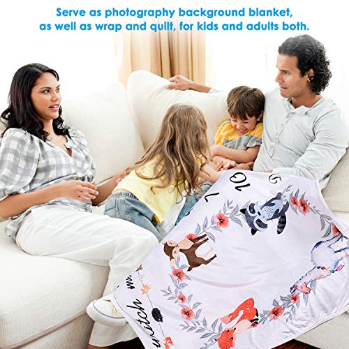 Fleece Baby Monthly Milestone Blanket Extra Large Photography Background Blanket Thick Backdrop Prop Swaddle Baby Shower Gift for Single & Twins (Animal Flower) - Thumbnail 3