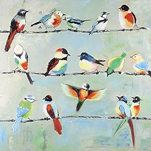 BEGIN DECO MAISON - HOME DECOR Birds on Wire - Mint Tones Wrapped Canvas, 24x24, Multicolor