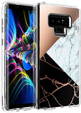 ACKETBOX Galaxy Note 9 Case，Heavy Duty Hybrid 3-Layer Shiny Chrome Marble Design PC Back Case Transparent Bumper Clear TPU Full Body Protective Cover for Galaxy Note 9 Case(Marble-01)