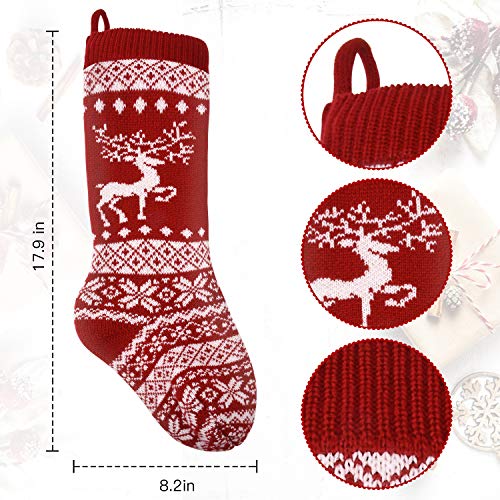 sanipoe 3 Pcs Knit Christmas Stocking, 18" Snowflake and elk Stockings, Personalized Stocking Decorations for Family Holiday Xmas Party Decorations