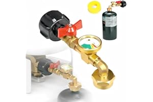Upgraded Propane Refill Elbow Adapter with Tank Gauge, 2026 New Fill 1 Pound Bottles from 20lb Tank, 1 lb Throwaway Disposabl
