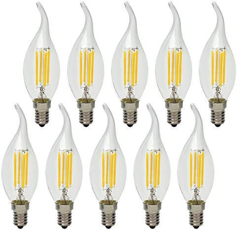 10X 4W E14 Retro LED Filament Candle Light Bulbs Vintage Chandelier Candelabra Lamp Bulbs Lighting Not Dimmable, 2700K Warm White, 40W Incandescent Equivalent