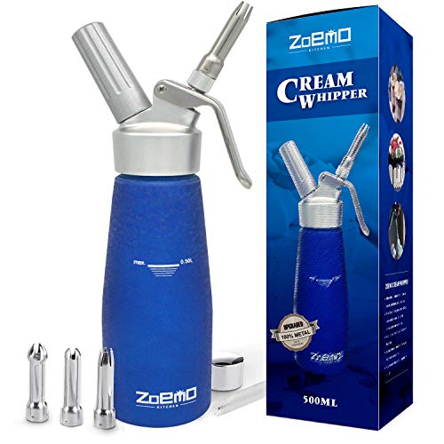 ZOEMO Profession Cream Whipper - 500ML Full Metal Whipped Cream Dispenser w/Modern Frosted Finish - 1 Pint Whipper Canister, Frosted Blue