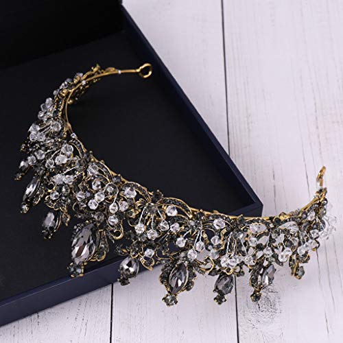 BCDshop Women's Luxury Elegant Tiara Headband Crown Full Diamond Black Zircon Flower Headdress Wedding Party Headpiece (Black)