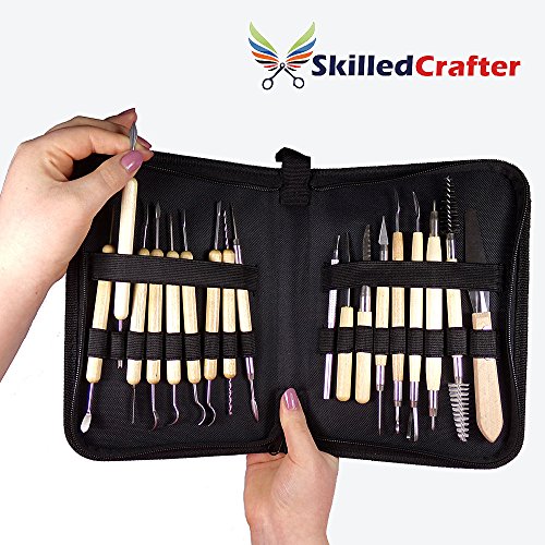 Skilled Crafter Clay Modeling Tools with Zip-Up Case. Quality 18 Piece Double Ended Sculpting & Detailing Set for Sculpey, Polymer, Ceramics, Dough and Wax. Perfect For Studio or Class - Thumbnail 3