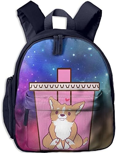 Bubble Tea Corgi Heart Kids Printed Backpack Shoulder School Bookbag With Front Pockets
