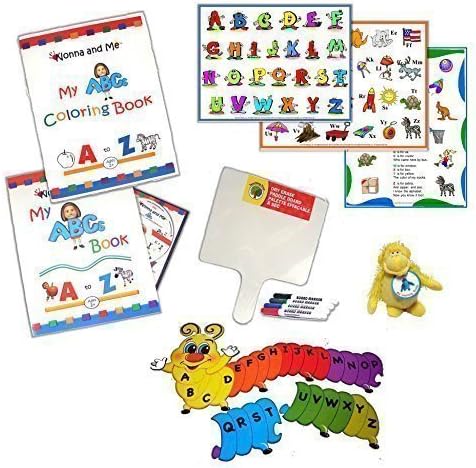 Teach, Play, Learn Letters Preschool Activity Bundle: Coloring Book, Dry Erase Board and Markers, Alphabet Order Puzzle, Activity Cards, Mom's Choice Award ABCs DVD , ABCs Book, and Yellow Plush Toy