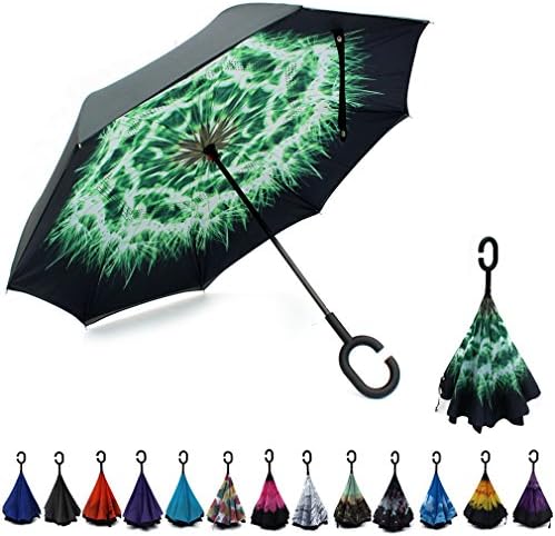 Sports God Double Layer Inverted Umbrella Cars Reverse Umbrella, Windproof UV Protection Big Straight Umbrella for Car Rain Outdoor With C-Shaped Handle and Carrying Bag