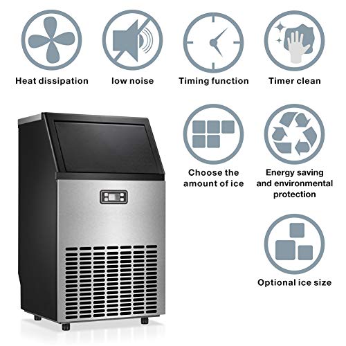 Joy Pebble Commercial Ice Maker Machine, 100 LBS/24H Automatic Freestanding Ice Maker Undercounter, Ideal for Restaurants, Bars, Homes and Offices - Includes Scoop and Connection Hose