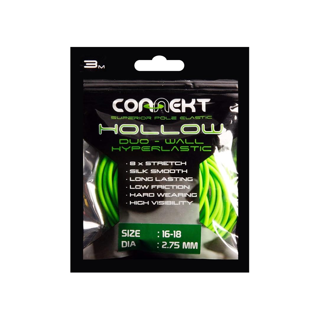 Connekt Hollow Duo-Wall Hyperlastic | Latex Pole Elastic | Perfect For Silvers, Winter F1 Carp, Stock Carp, Small Carp, Paste Fishing & Light Margin, Big Carp and Monster Carp (Green)