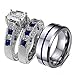 LOVERSRING 3pc Two Rings His and Hers Couple Rings Bridal Sets His Hers Women White Gold Filled Heart Cz Man Tungsten Carbide Wedding Ring Band Set