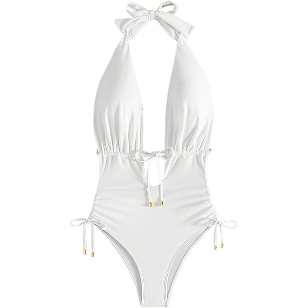 MakeMeChic Women's Plunge One Piece Swimsuit High Waisted Knot