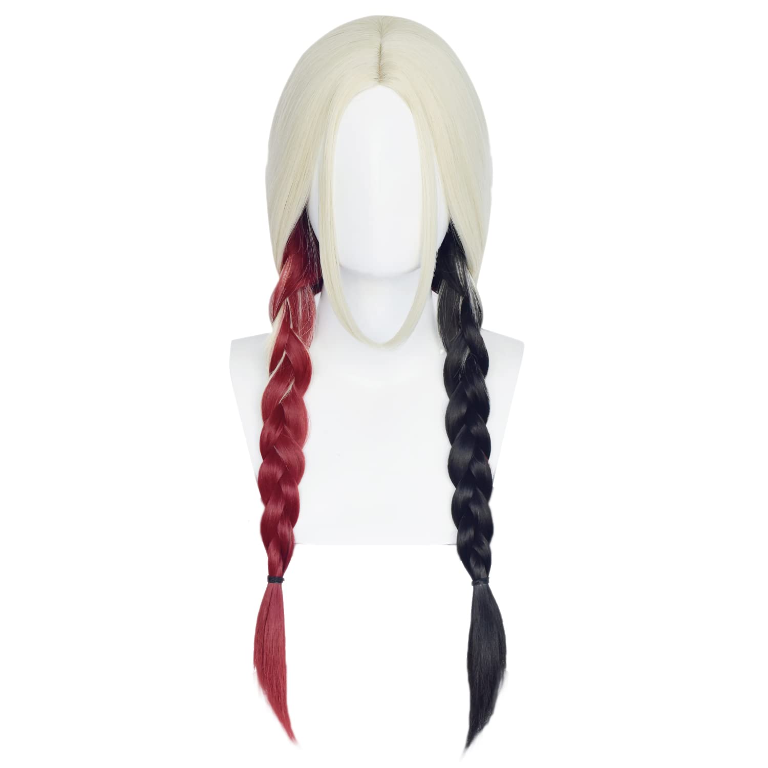 Jodiss Red and Black Wig - Long Curly Ponytail Wig for Women - Halloween Costume Party Cosplay