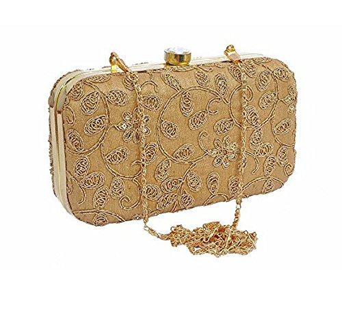 Tooba Handcrafted GSR6 Womens Box Clutch (Golden)
