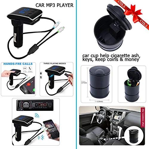 Gizmo Combo of Car Bluetooth FM Plastic Transmitter with Korean Design, Intelligent Dual USB Ultra Fast Charging Chip and Smoke Tray -Cigarette ash, Card, Coins (Black)