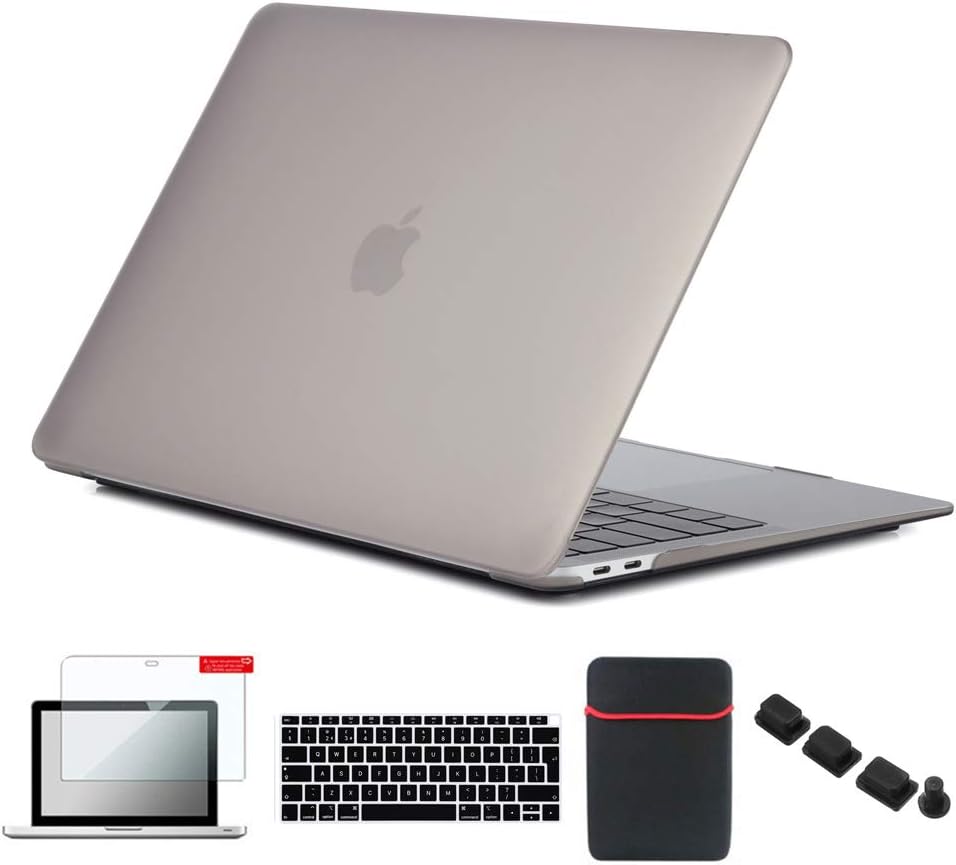 Se7enline New MacBook Air Case 2020/2019/2018 Hard Shell Cover for MacBook Air 13 Inch with Touch ID Model A1932/A2337/A2179 with Sleeve Bag, Keyboard Cover, Screen Protector, Dust Plug, Grey
