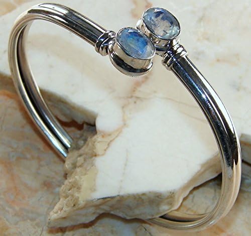 Designer .925 Sterling Silver Overlay Bangle bracelet with Genuine Rainbow Moonstone Bracelet, fashion Bracelet