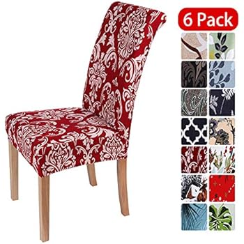 smiry Stretch Printed Dining Chair Covers, Spandex Removable Washable Dining Chair Protector Slipcovers for Home, Kitchen, Party, Restaurant - Set of 6, Red