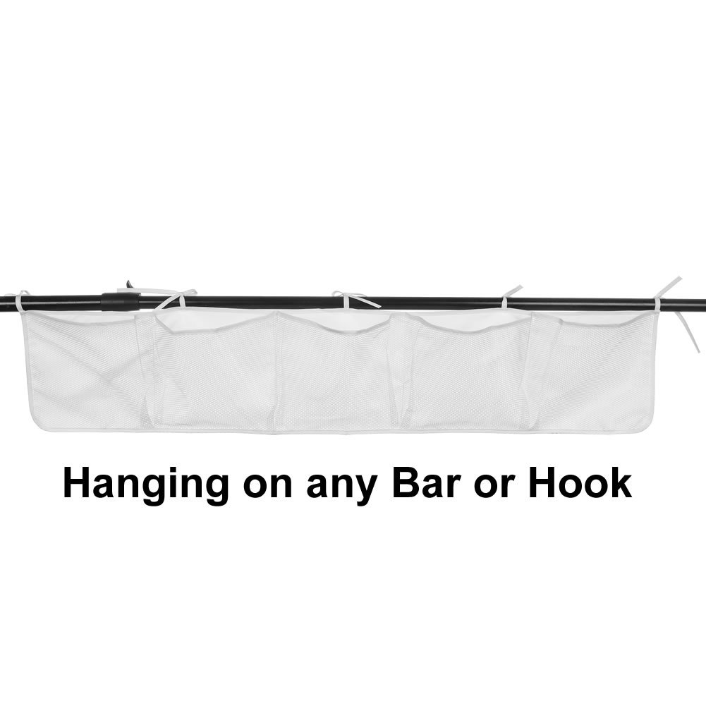 Angla Baby Bed Room Nursery Hanging Organizer Caddy Side of Crib Storage Tidy Bag Mesh 5 Pockets Diaper Containers Toys Hanging Storage Bag White