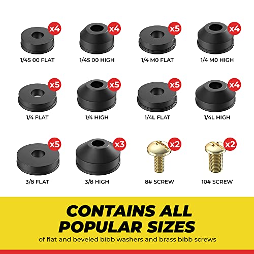 Flat and Beveled Faucet Washers and Brass Bibb Screws Assortment, 48