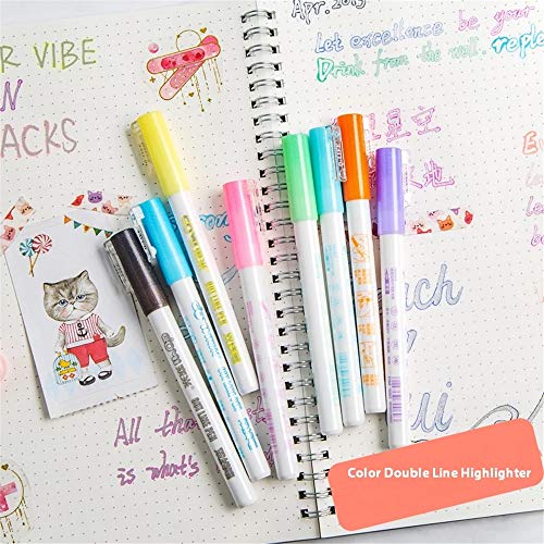 Gift Card Writing & Drawing Double Line Outline Pen,Creative Art Marker 8 Color Double Line Pen Light Color Fluorescent Marker crafts supplies stationery - Thumbnail 2