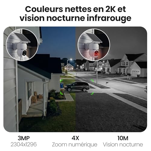 GALAYOU 2K Camera Surveillance WiFi Exterieure sans Fil - Camera Exterieur sans Fil Solaire, 2.4GHz, 360° PTZ Suivi, PIR + Alarme Sonore/Lumière, Audio Bidirectionnel, Vision Nocturne Couleur, IP65