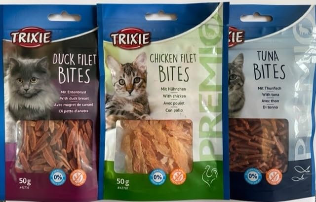 Natural Cat Treats Variety Pack (Chicken/Tuna/Duck Fillet Bites) Pack of 3