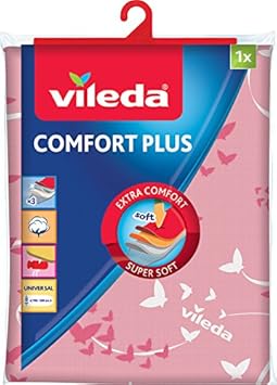 Vileda Comfort Plus Bügeltischbezug, rosa, für maximalen Bügelkomfort durch 3-Lagen-System