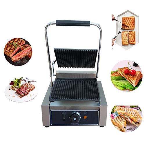 Proshopping 1800W Commercial Electric Sandwich Press Grill, Large Stainless Steel Panini Maker, Non Stick Panini Press Griddle Machine, Grooved Plates, 110V - for Paninis, Hamburgers, Steaks, Bacons