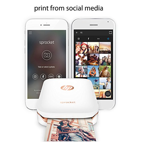 HP Sprocket Photo Printer, Print Social Media Photos on 2x3 Sticky-Backed Paper (White) + Photo Paper (10 Sheets) + USB Cable with Wall Adapter Charger for HP Sprocket Printer + HeroFiber Cloth - Thumbnail 3