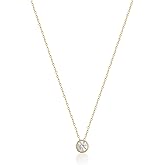 Golden Planet 10K Solid Gold Bezel Set Circle Cubic Zirconia CZ Solitaire Necklace | Elegant Dainty Halo Choker Necklace for Women - 18" Chain 45 cm