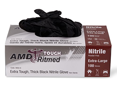 image for AMD Ritmed Extra Tough Thick Black Nitrile Gloves for Heavy Duty Work,