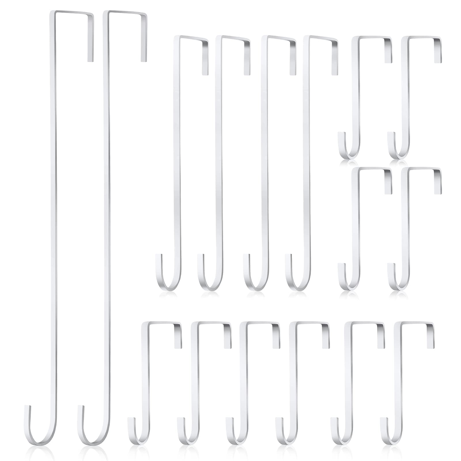 Hotop 16 Pieces Christmas Wreath Hanger Over Door Hooks for Hanging Metal Z Hooks Christmas Front Door Welcome Sign Decor Hanging Coats Hats Bags(White)
