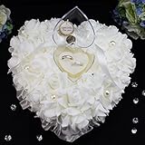 Wed2BB White Graceful Heart Design Wedding Ring Pillow With Elegant Satin Floral