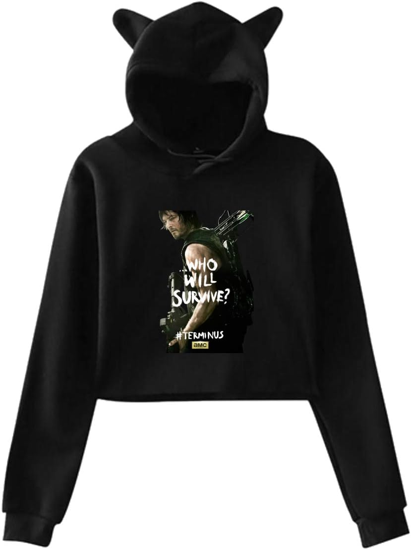 Wokeyia Leak Navel Sweatshirt Gray Cat's Ears The Walking Dead AMC Lumbar Women Hoodie
