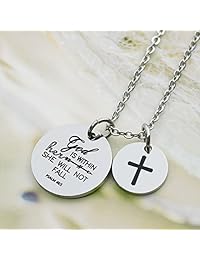 omodofo Collar cristiano con colgante de cruz con versículo bíblico para oración, joyería religiosa de fe para mujer