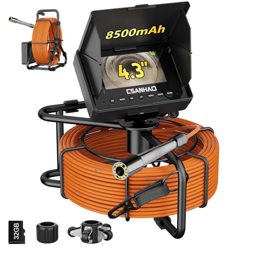 ESANHAO Sewer Camera, 4.3" Sewer Inspection Camera with Light, Drain Pipe Cameras with 5MM Cable & Meter Marker, 23MM Plumbing Industrial Endoscope with 8500mAh Battery, 32GB Card (20M)