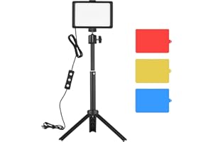Pomya LED Video Light Kit with Desktop Tripod, 66 LED Beads, 5600K Colour Temperature, 4 Colour Filters, USB Powered, Adjusta