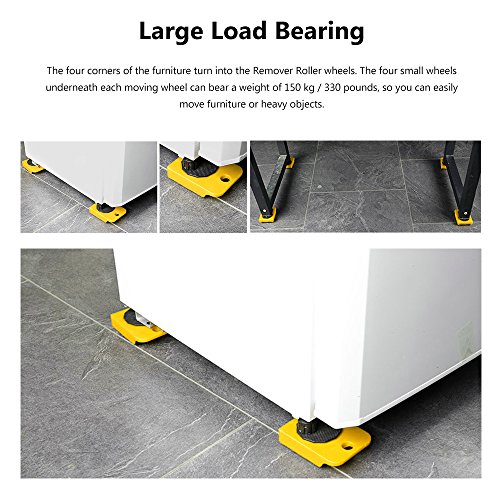 Furniture Transport Tools Furniture Lifter Furniture Move Tools Set with 4 Corner Remover Rollers and 1 Wheeled Bar Furniture Movers Lifter Easy to Redesign and Rearrange Living Space (Yellow)