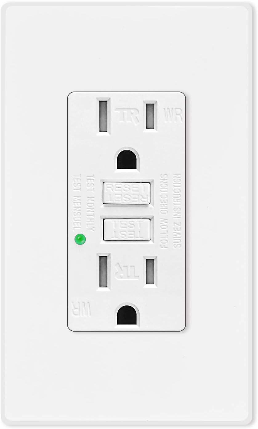 Greencycle 1 Pack Gfci Outlet 15 Amp Tamper Resistant And Weather Resistant Receptacle Indoor Or Outdoor Use Socket With Led Indicator Decor Wall Plates And Screws Included Etl Listed White Amazon Com