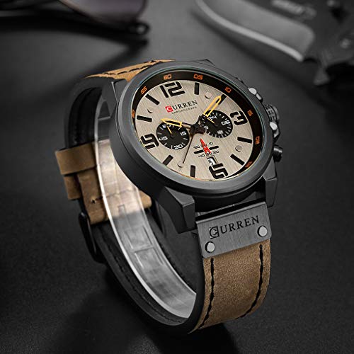 Curren Mens Watches Sport Waterproof Calendar Leather Chronograph Quartz Watch Under 20 - Thumbnail 3